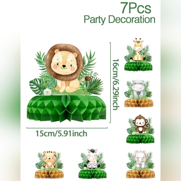 🎅 3/$10 NWT NIP 14 Pcs- 2 Sets Safari Animal Table Decor Baby Shower Birthday - Picture 3 of 4